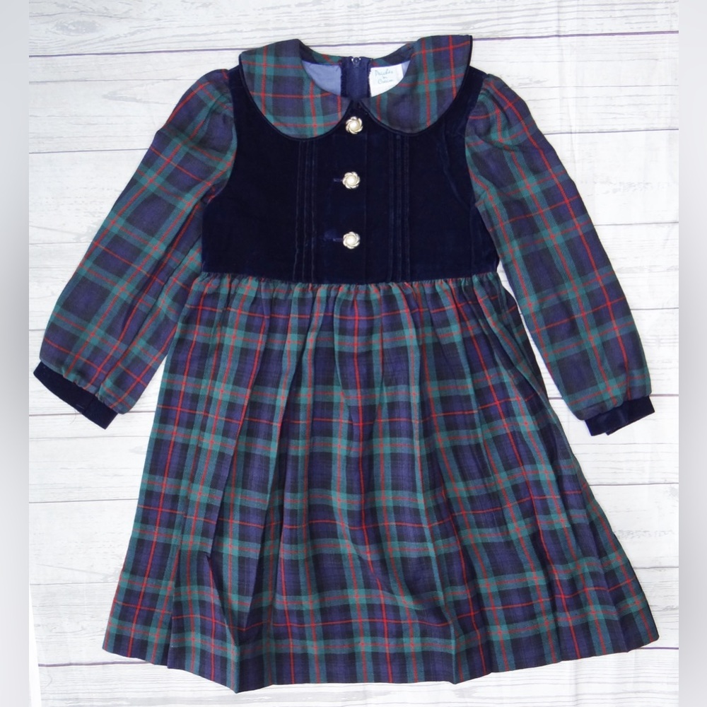 VINTAGE Peaches & Cream Holiday Girls Plaid Dress Size 5
